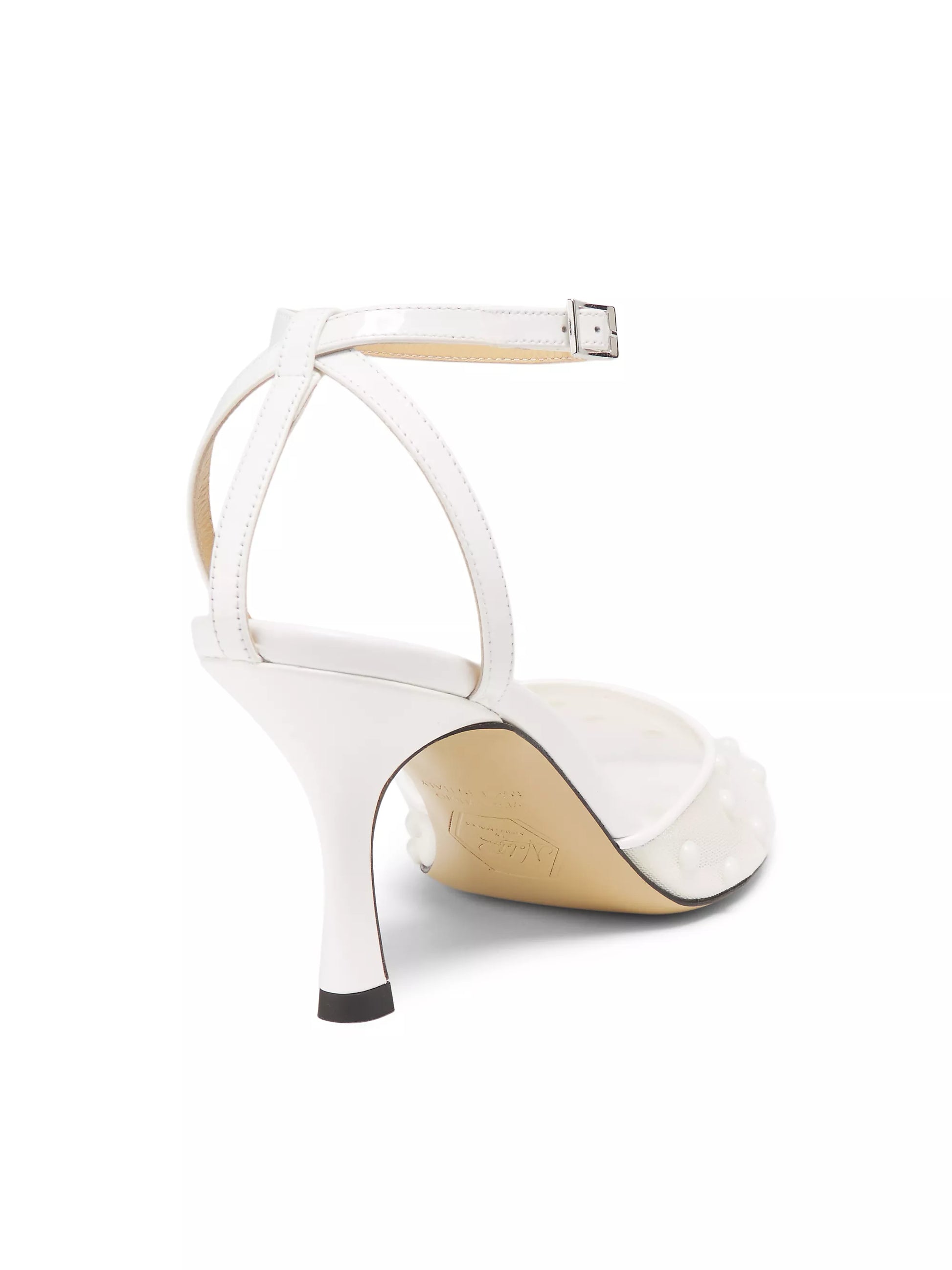 Elegant white slingback with breathable mesh and pearls
