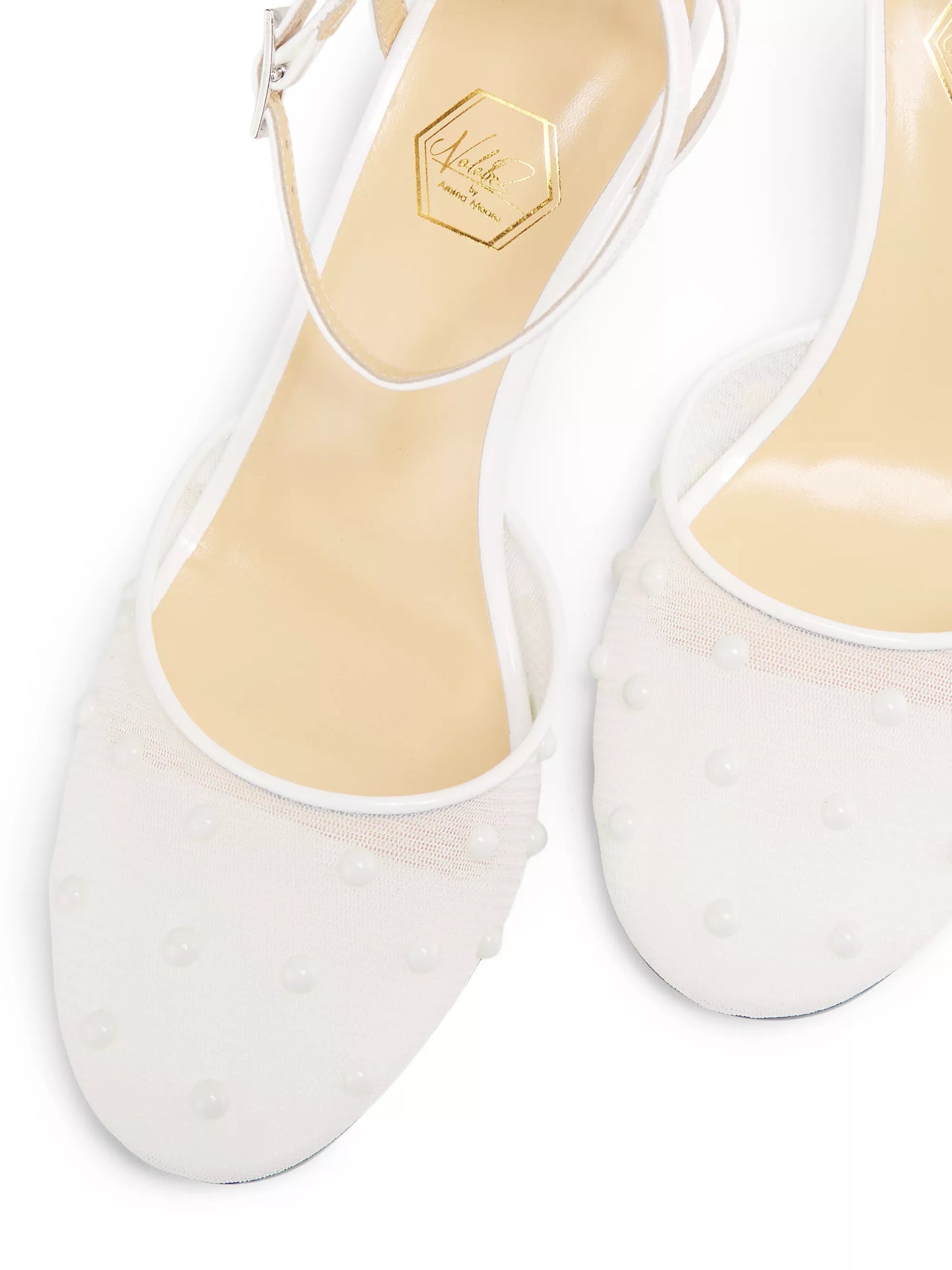Custom pearl mesh heel for weddings and events

